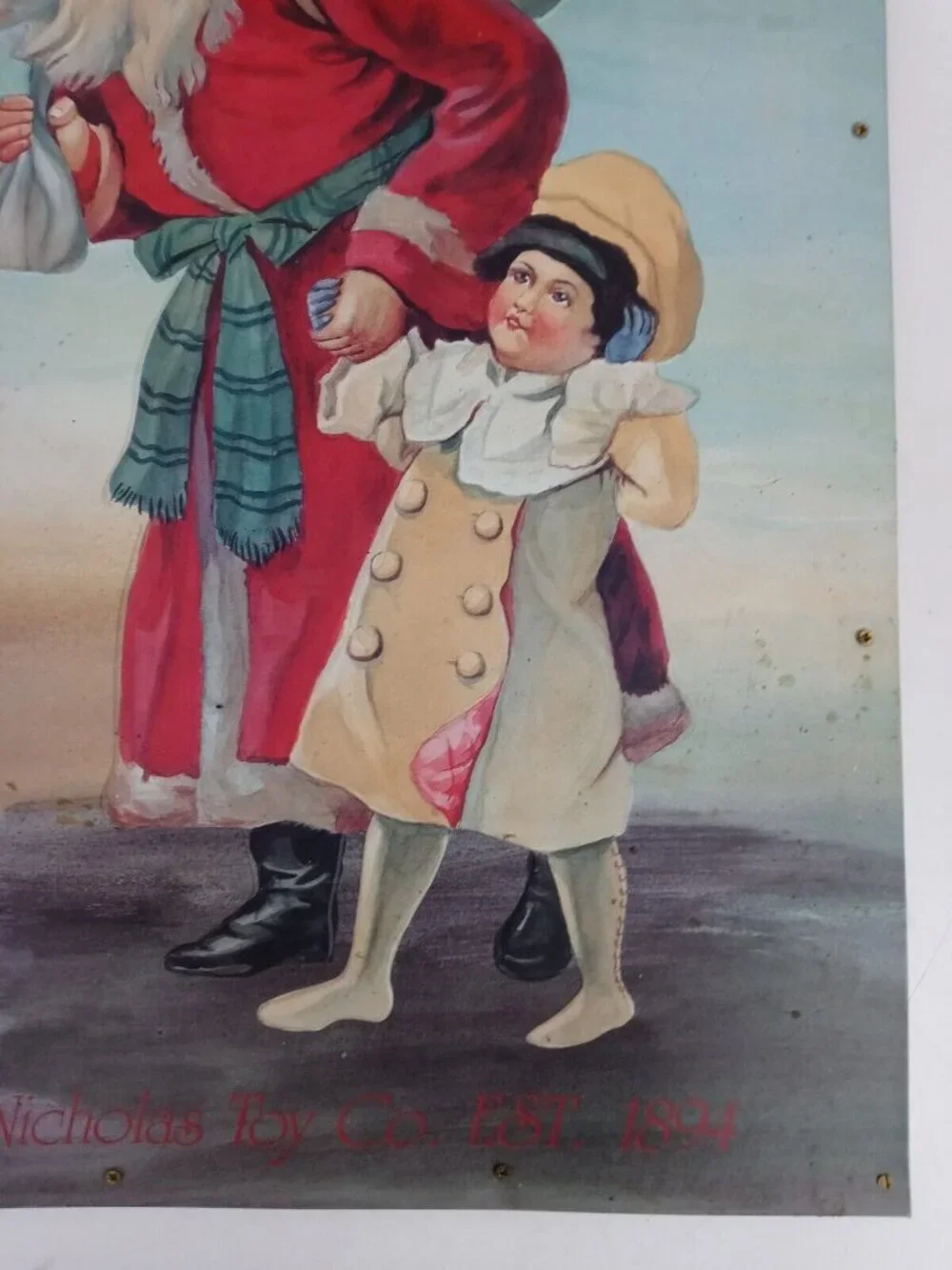 Vintage Tin Christmas Sign St. Nicholas Toy Co 1894 Santa Victorian Reproduction